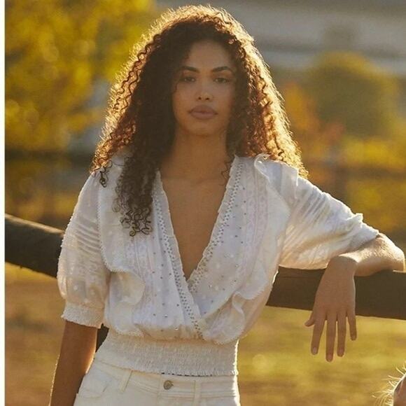 Anthropologie Duet Ginevra Ruffled Embroidered Blouse Size XL - Picture 1 of 16